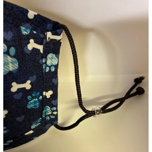 Handmade Adjustable Dog Paw Print Face Mask Blue Bones - Picture 4 of 5